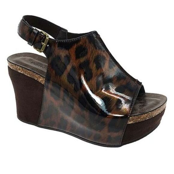 Pierre Dumas Brown Tortoise Hester Wedge Peep-Toe Sandal Sz 8 - Picture 9 of 9